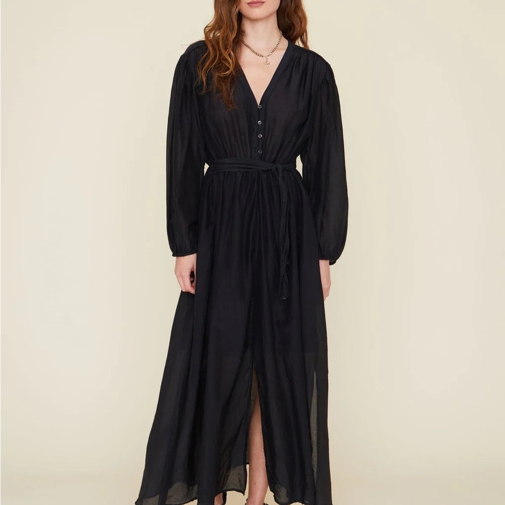 “Hera” Cotton Silk Black Maxi Dress